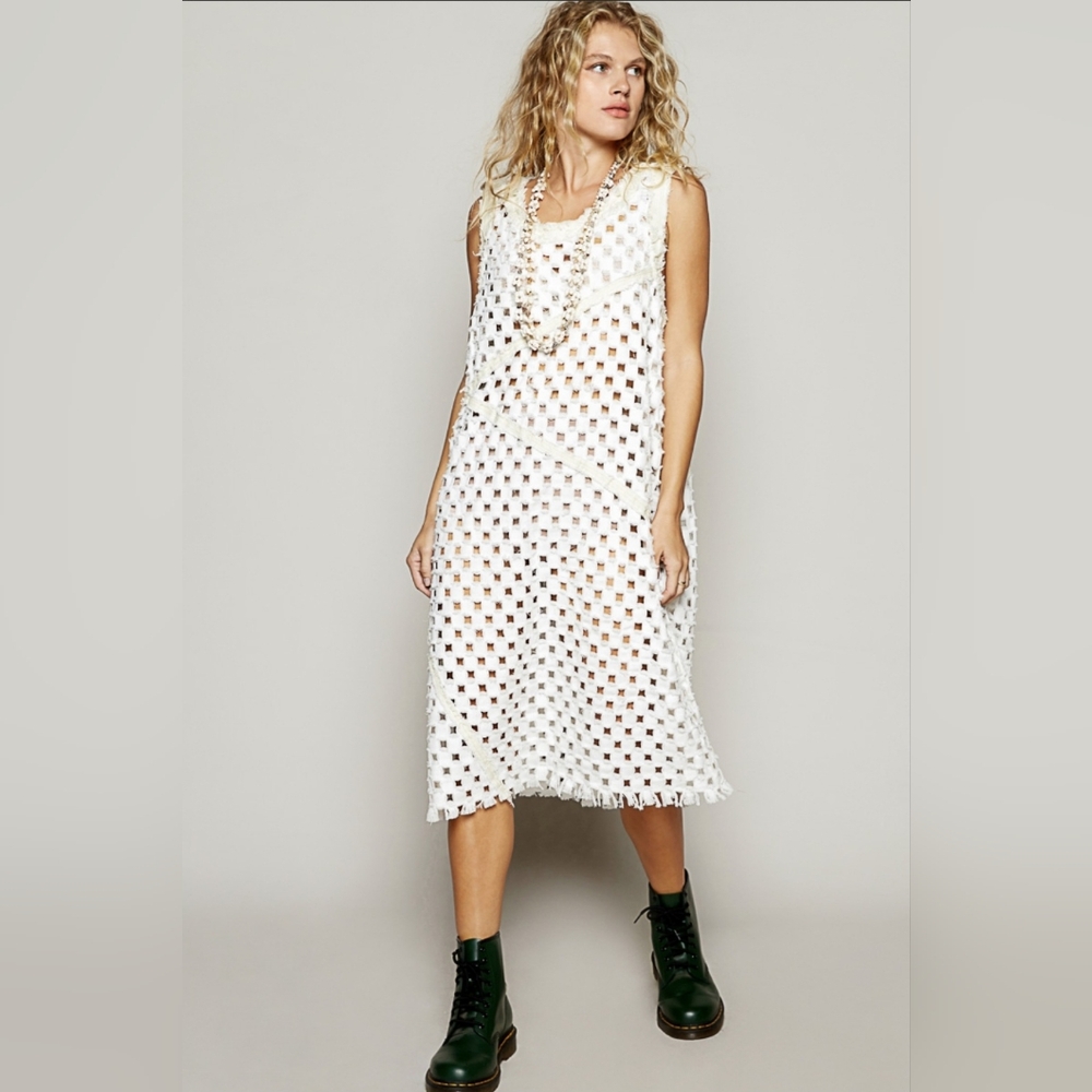 #692 POL Laser Cut Dress - White